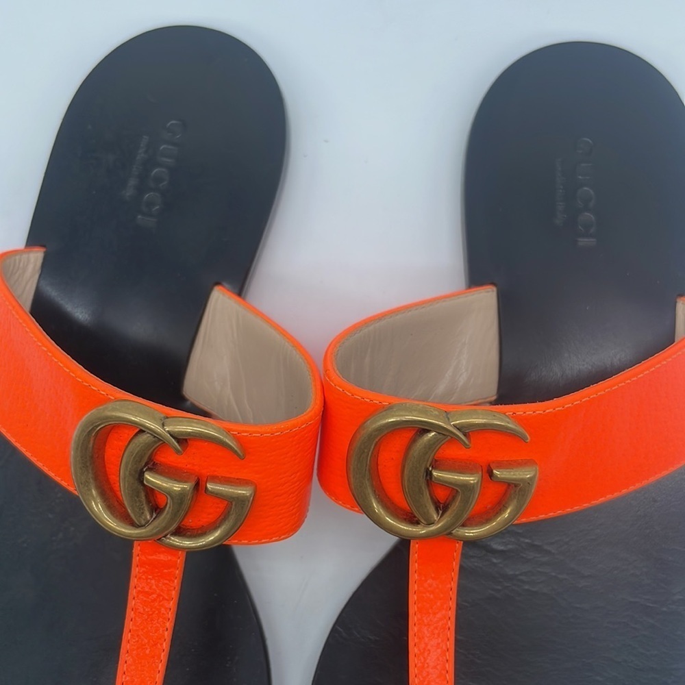 Gucci Orange leather Marmont GG thong sandals 37.5 - Picture 3 of 9